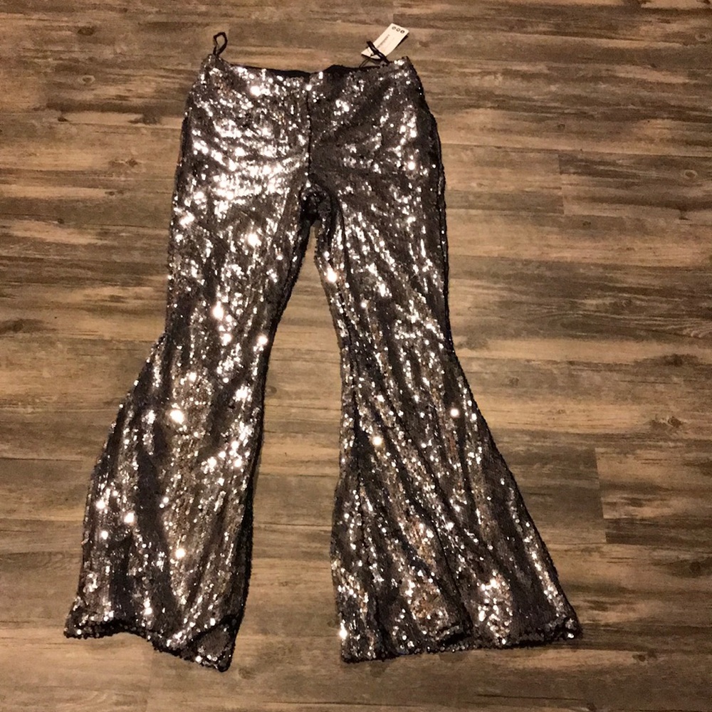 Sequin wide leg | Silver Flare Pants | amazing stretch | brand new